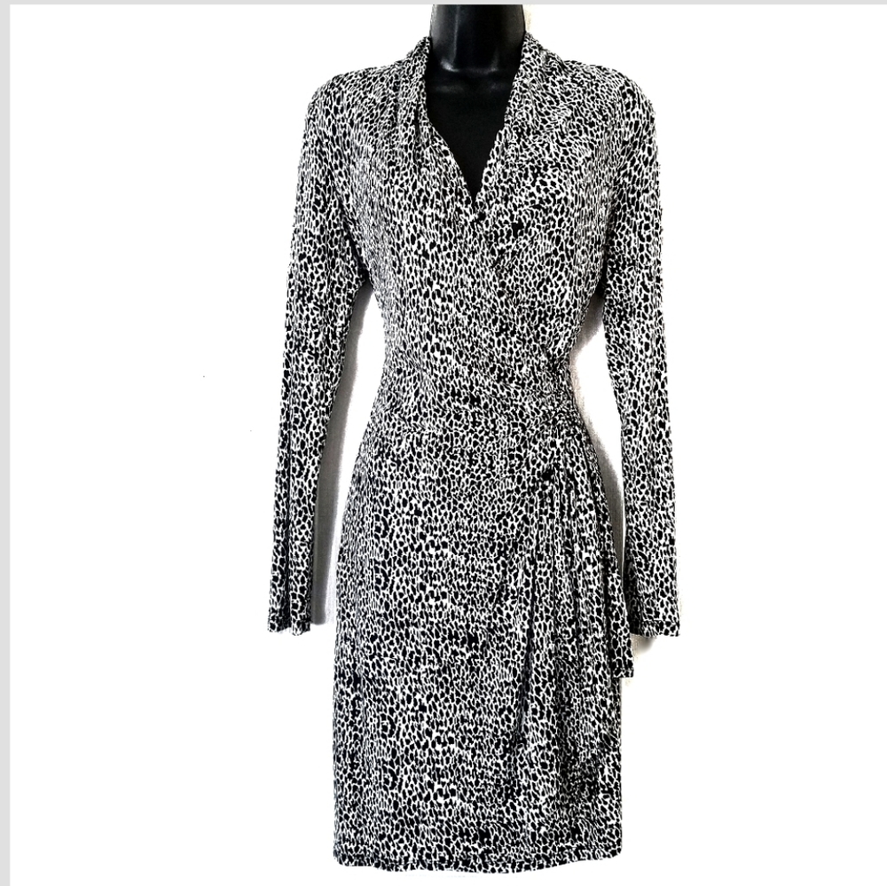 Karen Kane animal print long sleeve wrap dress
